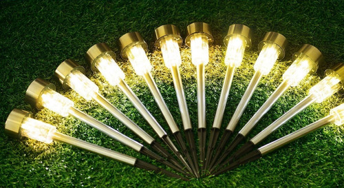 12 Estacas Solares D Jardín Luz Led Blanca Fría Pincho Farol