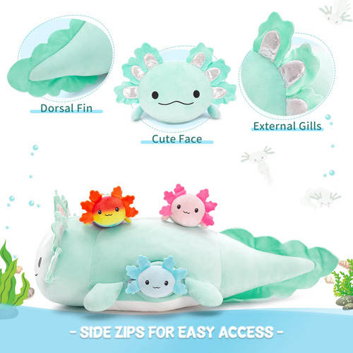 Juguete De Peluche Beniny Axolotl Mint, 60 Cm, Con 3 Ajolote