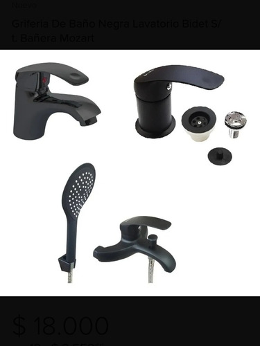 Griferia Baño Completa Metal Negro Alpina Lavat Bidet Bañera