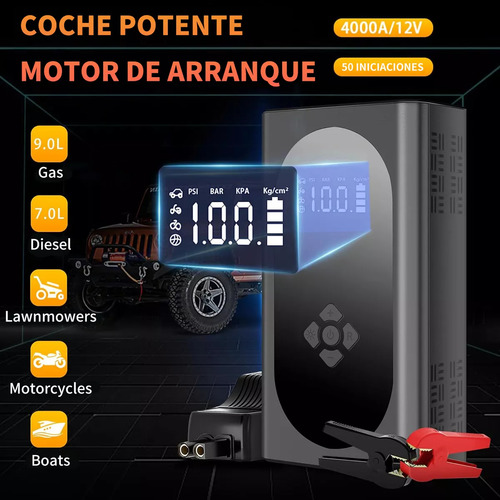 Arrancador Baterías Cargador De Auto Coche Portátil Inflable 6000a Con Inflador 150psi Negro