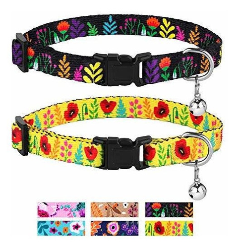 Collardirect Gato  Collar Con Bell Floral Pattern 2 Pack Se