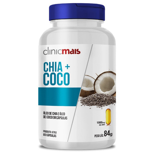 Óleo De Chia + Óleo De Coco 1000mg Chá Mais 60 Cápsulas