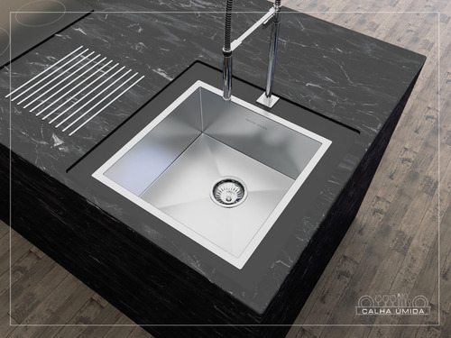 Imagem 4 de 7 de Cuba Quadrada 35 X 35 Cm Inox 304 Com Válvula E Frete Grátis