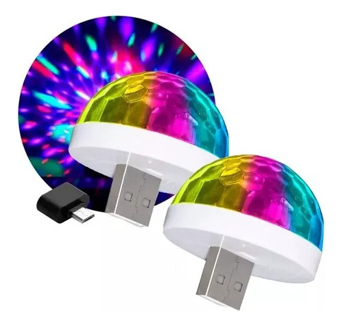 Mini Foco Led Rgb Audioritmico Bolichero Usb Adaptador X 2