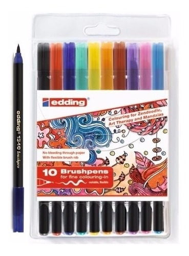 Marcador Edding 1340 Brushpens P/pintar Mandalas X10 Colores