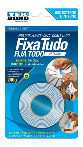 Fita Dupla Face De Espuma 19mm X 1,5m Tekbond 21151019502