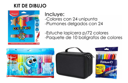 Plumones P Colorear + Lapices Colores Plumas Estuche Lapicer