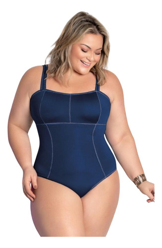 Maio Feminino Praia E Piscina Plus Size Costura Contrastante