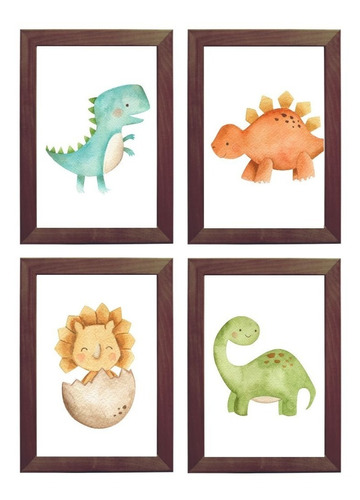 Quadro Decorativo Infantil Dinossauros Baby Aquarela