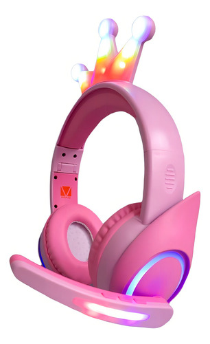 Audifonos Gamer Bluetooth Luz Led Corona Bej-104 Color Rosa