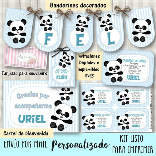 Kit Imprimible Osito Panda Mod.2 Celeste - Deco Y Candy Bar