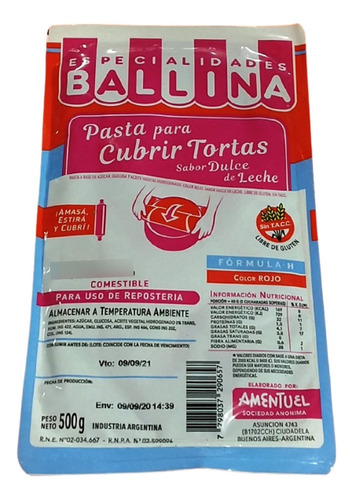 Pasta Ballina Formula H Para Cubrir Tortas 1 X 500gs Colores