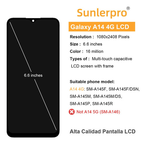 Para Samsung A14 4g A145f A145m Pantalla Lcd Con Marco