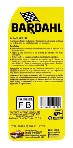Lubricante Bardahl Jaso Fb Motocicletas Motores 2t 946ml