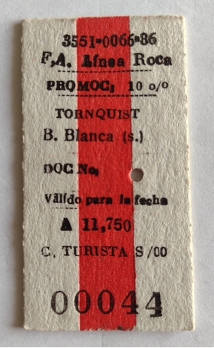 Boleto De Tren De Estación Tornquist A Bahía Blanca 