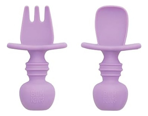 Set Cubiertos Silicona Para Bebe Aprendizaje Cuchara Tenedor Lila