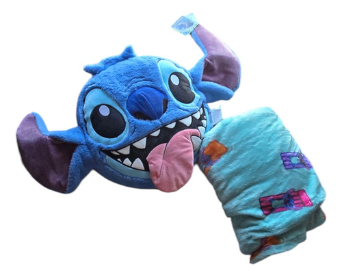 Cojin Stitch Afelpado Con Frazada Incluida Azul Acero Liso