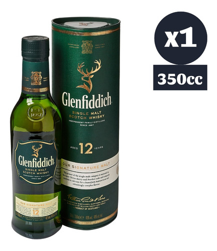 Whisky Scotch Glenfiddich Single Malt 12 Años Escocia botella 350 cc

