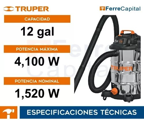 Aspirador Acero Inoxidable 45 L Liquido Solido Truper 101524