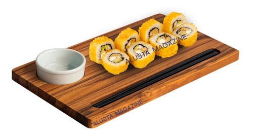 Tabua Sushi Sashimi Molheira Porcelana Servir C/ Hashi Linda