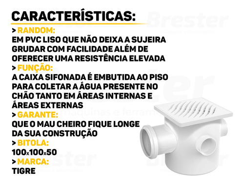 Caixa Sifonada Três Entradas Com Grelha Quadrada Tigre