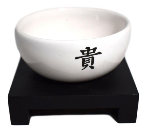 Bowl Recipiente Blanco De Ceramica Con Base De Madera 8 Cm