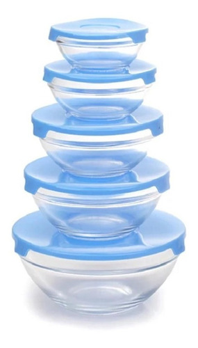 Set Cinco Bowls Recipientes Vidrio Hermeticos Microondas