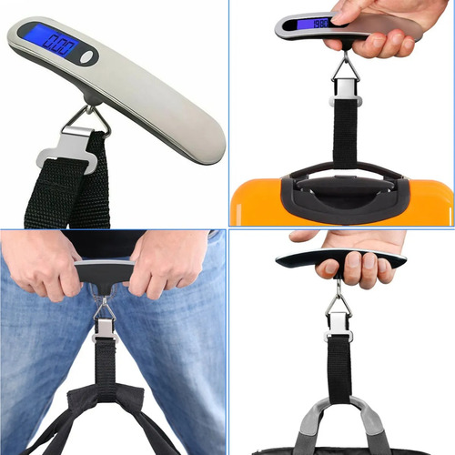 Balanza Digital De Viaje Correa 50 Kg Portátil Led Valija Plateado