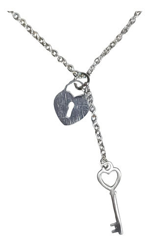 Collar Mujer Hombre Dije Corazón Llave Acero Inoxidable Amor