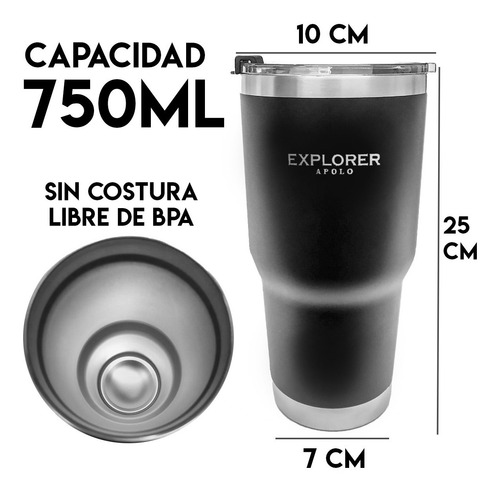 Imagen 3 de 10 de Vaso Termico 750 Ml Jarra Acero Inoxidable Explorer Camping