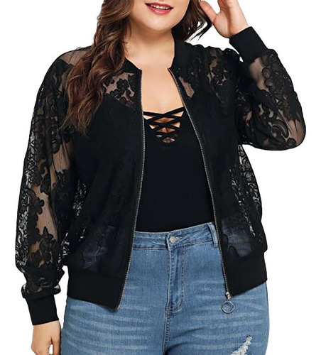 Chaqueta Holgada De Encaje Para Mujer, Talla Grande, Gorra 3