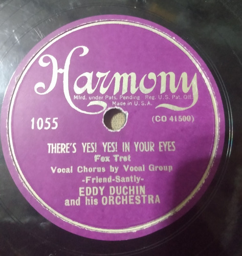 Eddy Duchin Yes In Your Eyes Disco Pasta 78rpm Jazz No Envío