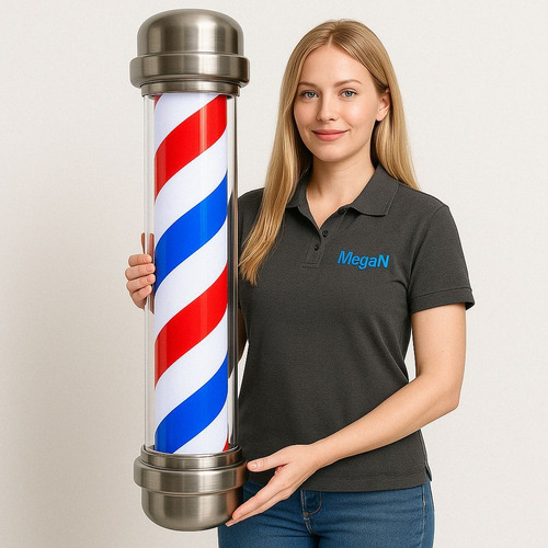Barber Pole 101cm Big Gordão Sem Globo Megan Estrutura Prateado 110v
