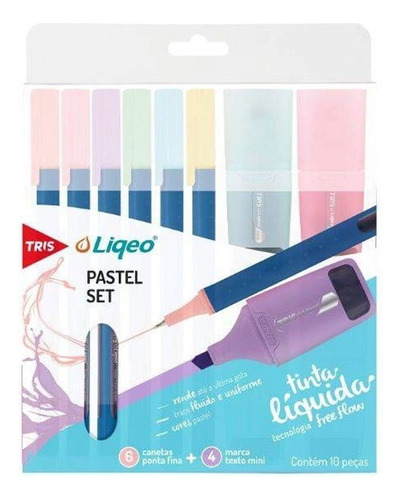 Kit Caneta Tris Liqeo Pastel + Marca Texto Mini