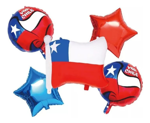 Set De 5 Globos Metalizados Para Fiestas Patrias Viva Chile