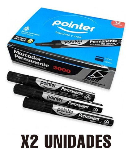 Marcador Permanente Negro Punta Cincel Pointer 2 Cajas