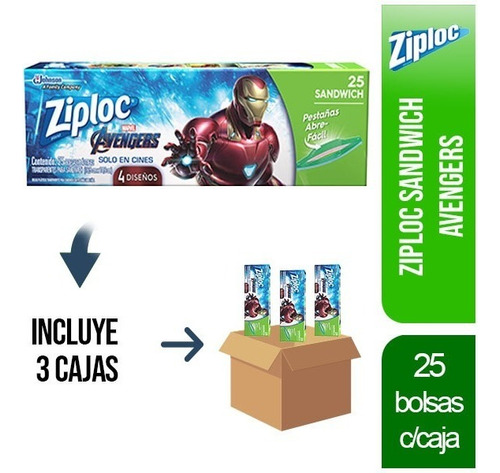 3 Pz - Ziploc Sandwich Avengers 25 Bolsas