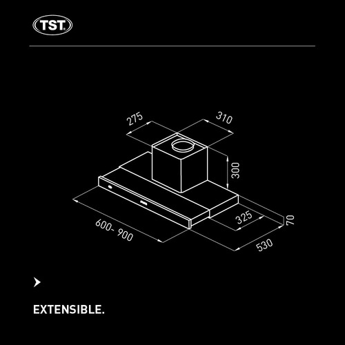 Campana Extractor Extensible De Pared 60cm X 53cm - Tst Color Plateado