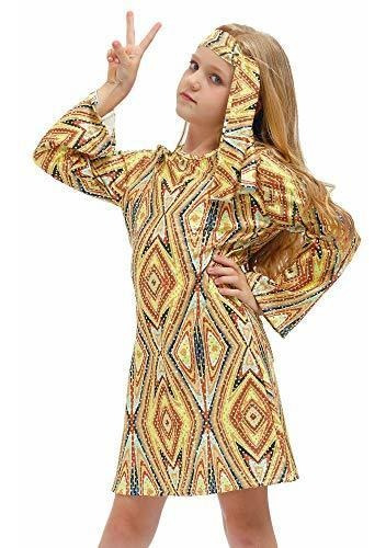 Besserbay Girl's 70s Disco Diva Costume Bell Sleeve Dancing 