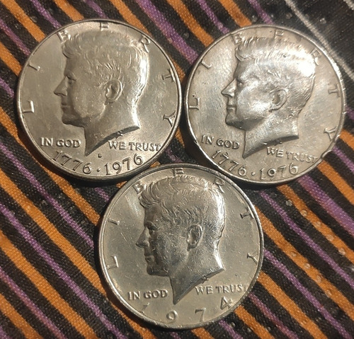 Lote 3 Monedas Half Dolar Kennedy1974 Y 1976