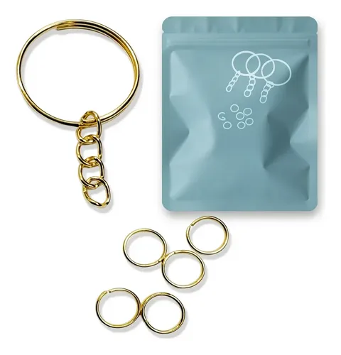 Argola Chaveiro 20mm C/ Corrente + Elo Dourado 1000 Peças