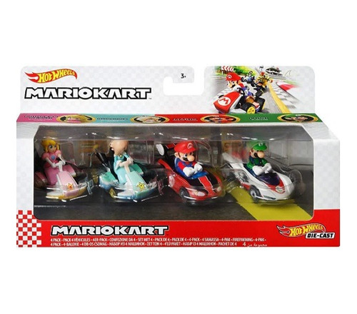 Hot Wheels Mariokart Pack 4 Peach/ Rosalina/ Mario/ Luigi