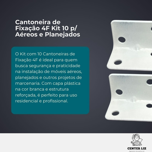 Kit Com 10 Cantoneira De Fixação 4 Furos Branco Móveis