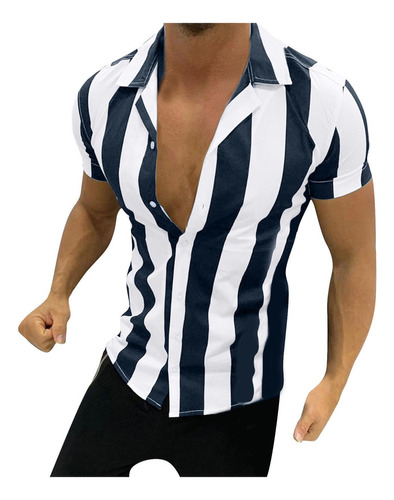 Tops Camisa Hombre Manga Corta Algodón Mercerizado Raya 0312