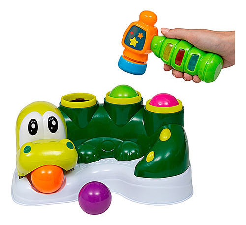 Brinquedo Jacaré Bate Martelo Com Som E Luzes E 6 Bolas Buba