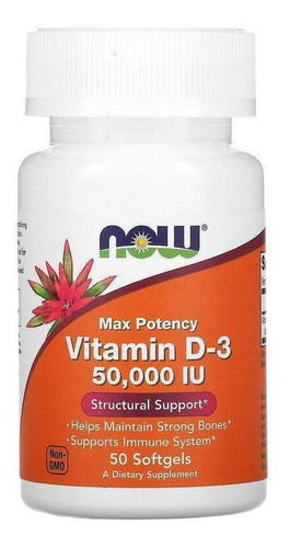 Vitamina D3 Now Foods 50000 Ui 50 Softgels Máxima Potência