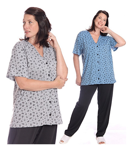 Pack X2 Unid Pijama Mujer Talle Grande Remera Abotonada 827