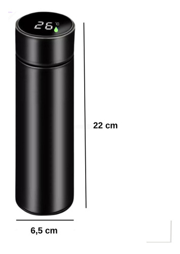 Garrafa Térmica Em Aço Inox Com Termômetro Led Digital 500ml Cor Preto
