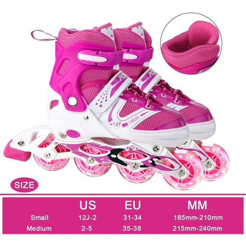 Imagen 2 de 5 de Patines Lineales Ajustable D Niñas + Set D Protección 2 En 1