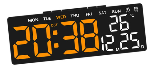 Reloj Despertador Digital Concha Negra Hora Naranja